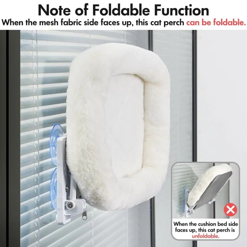 Cordless Cat Window Perch Solid Metal Frame 4 Strong Suction Cups Foldable Indoor Cat Hammock Wall Two Replaceable Beds for Pets