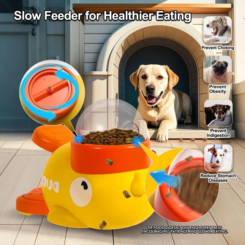 ZMaker New Yellow Duck Shaped 2-in-1 Dog Slow Feeder Puzzle Toy Dog Interactive Treat Dispenser Toy Slow Feeder Toy
