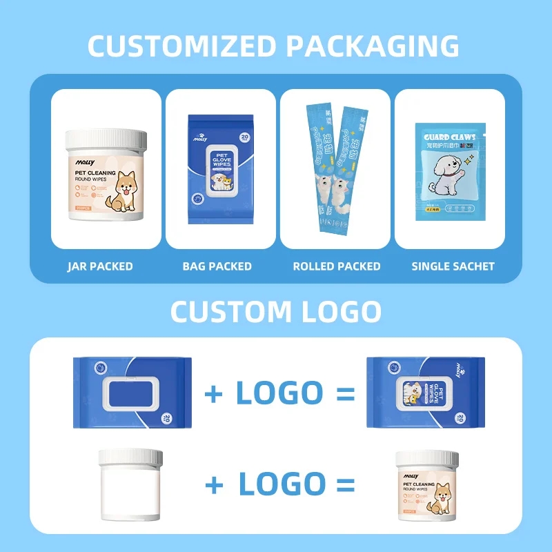 Custom Logo Pearl Pattern Design Pet Care Ear Cleaning Finger Wipes for Dogs and Cats