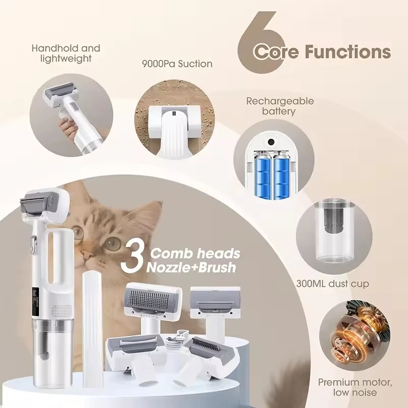 Wireless Portable Electric Dog Pet Brushes Comb Grooming Hair Removal Vacuum Cleaner Dog Vacuum Grooming Dog Grooming Vacuum Kit