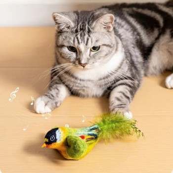 Fashion Bird Interactive Cat Toy Set Chirping Motion-Activated Flappy Bird with Catnip Soft Plush Feather Made of Durable Nylon