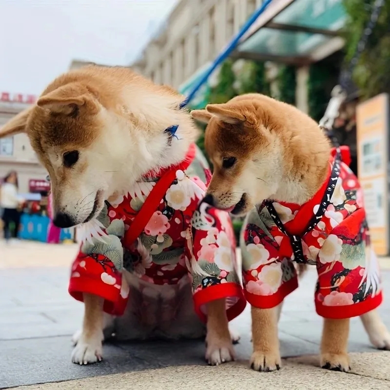 Spring Summer Clothes for Cat Dog Japanese Style Pet Clothing Kimono for Small Medium Dogs Shiba Inu Corgi Puppy Costume Outfit