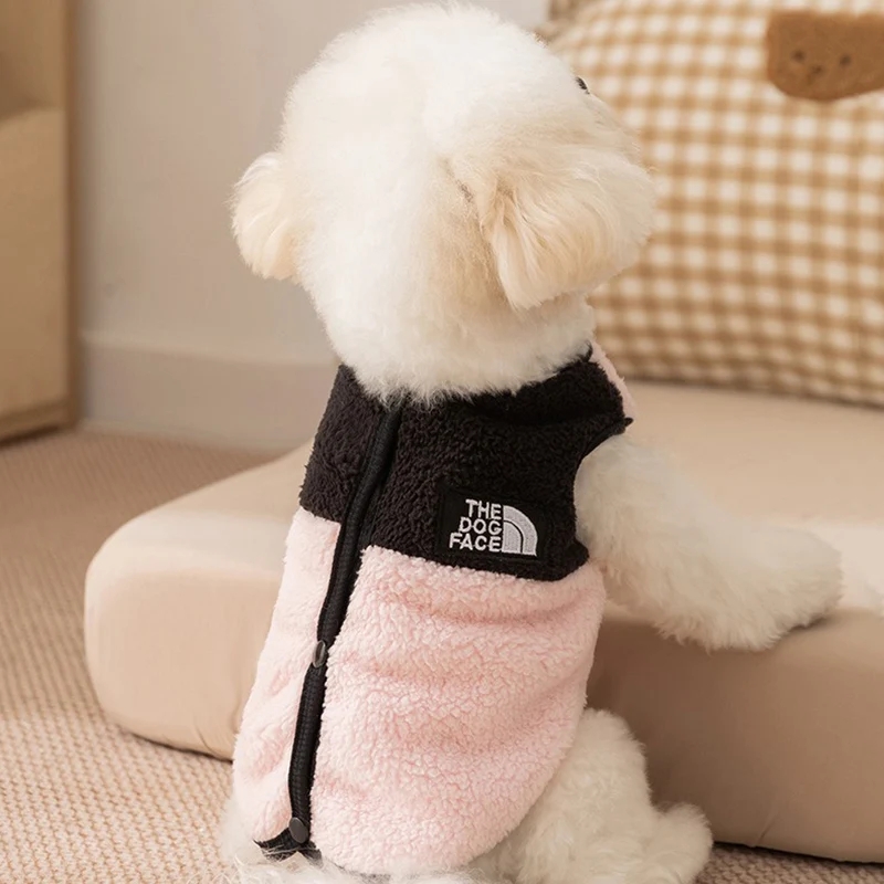Letter Fleece Dog Clothes Winter Warm Vest  Sleeveless Button Clothe Teddy Chihuahua Embroider Fleece Suit Dog Parts Pet Product